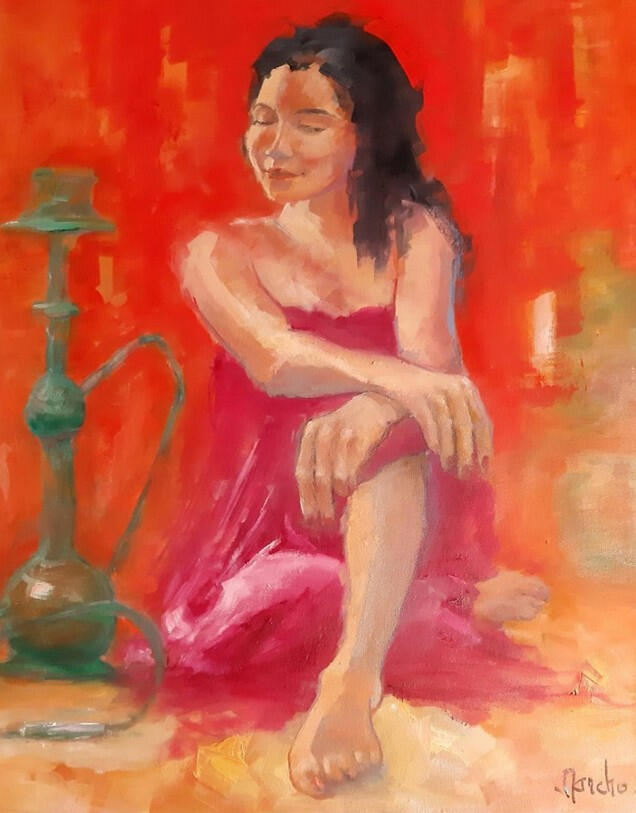 Délice et chicha(Huile 70x65) 250€